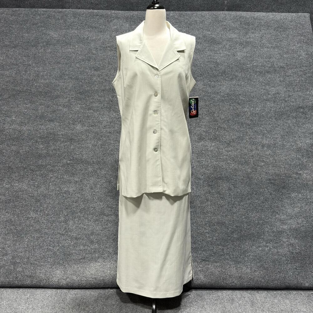 Jolibel 2 Piece Skirt Set Womens 18 Cream Sleeveless Top Long Midi Career Dressy